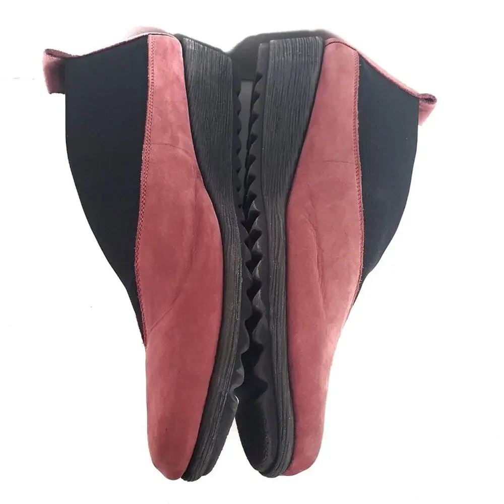 Flexx Stretch Run Wedge Red Shoes Comfort Slip On Nubuck Leather Flats Size 39 8